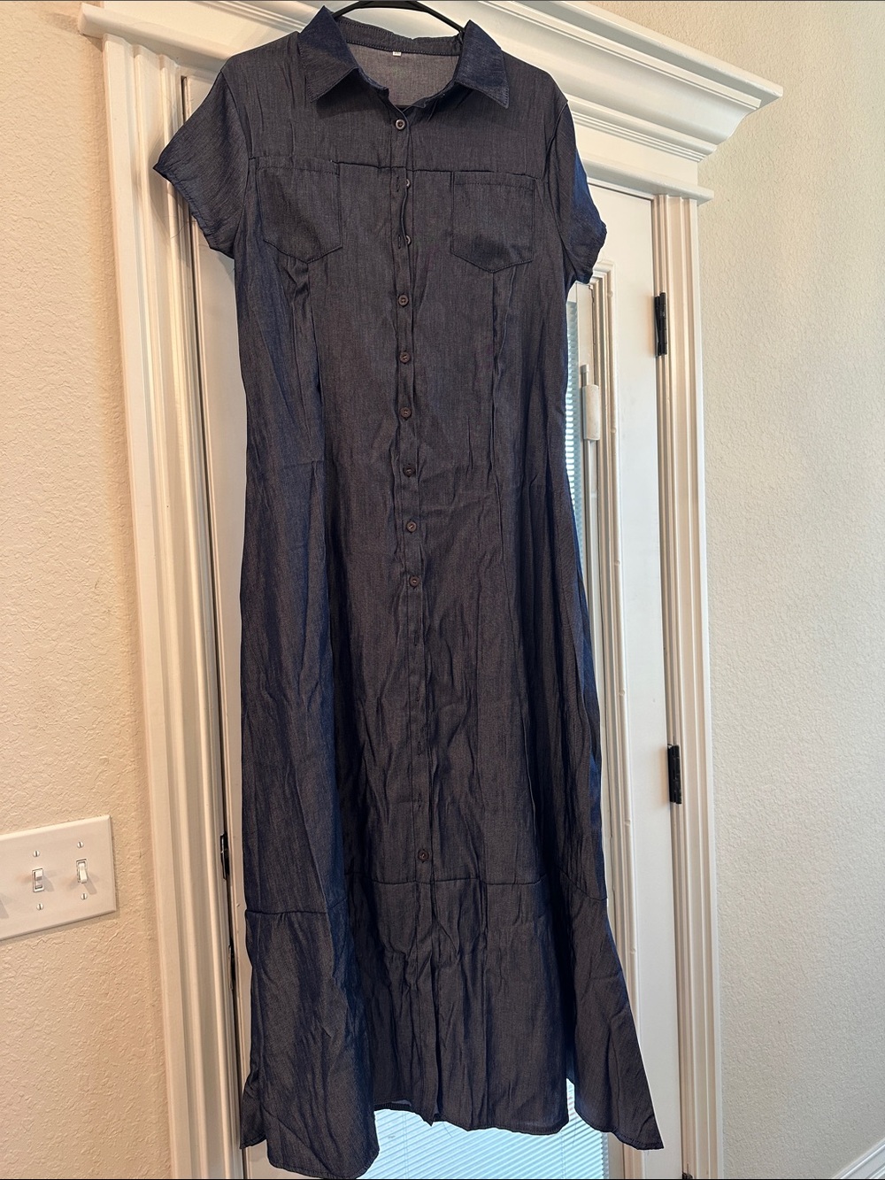 Button-Front Shirt Dress in Dark Denim Blue